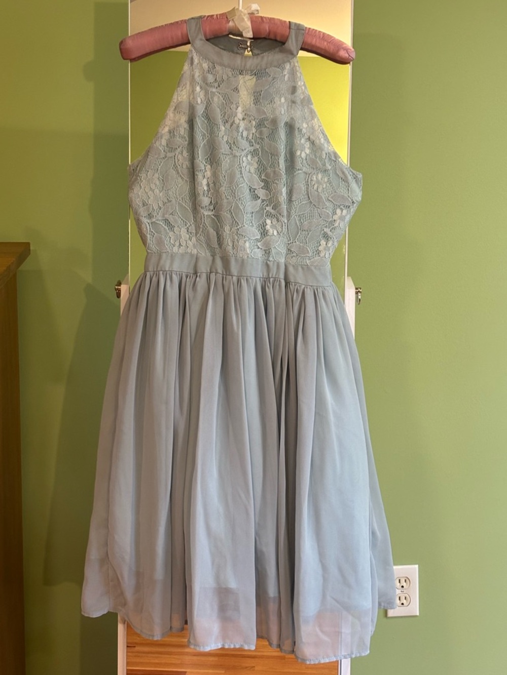 PROM Mint Green Lace Halter Girls Dress
